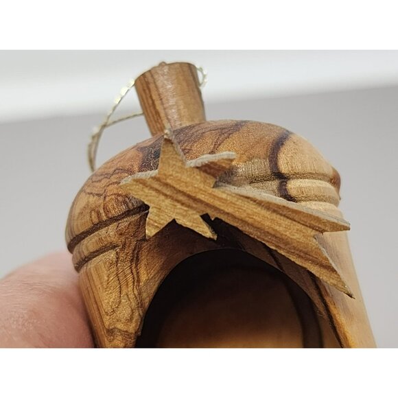 Vintage Wilderness Woods Olive Wood Nativity Christmas Ornament Bell Made Israel - Picture 8 of 10